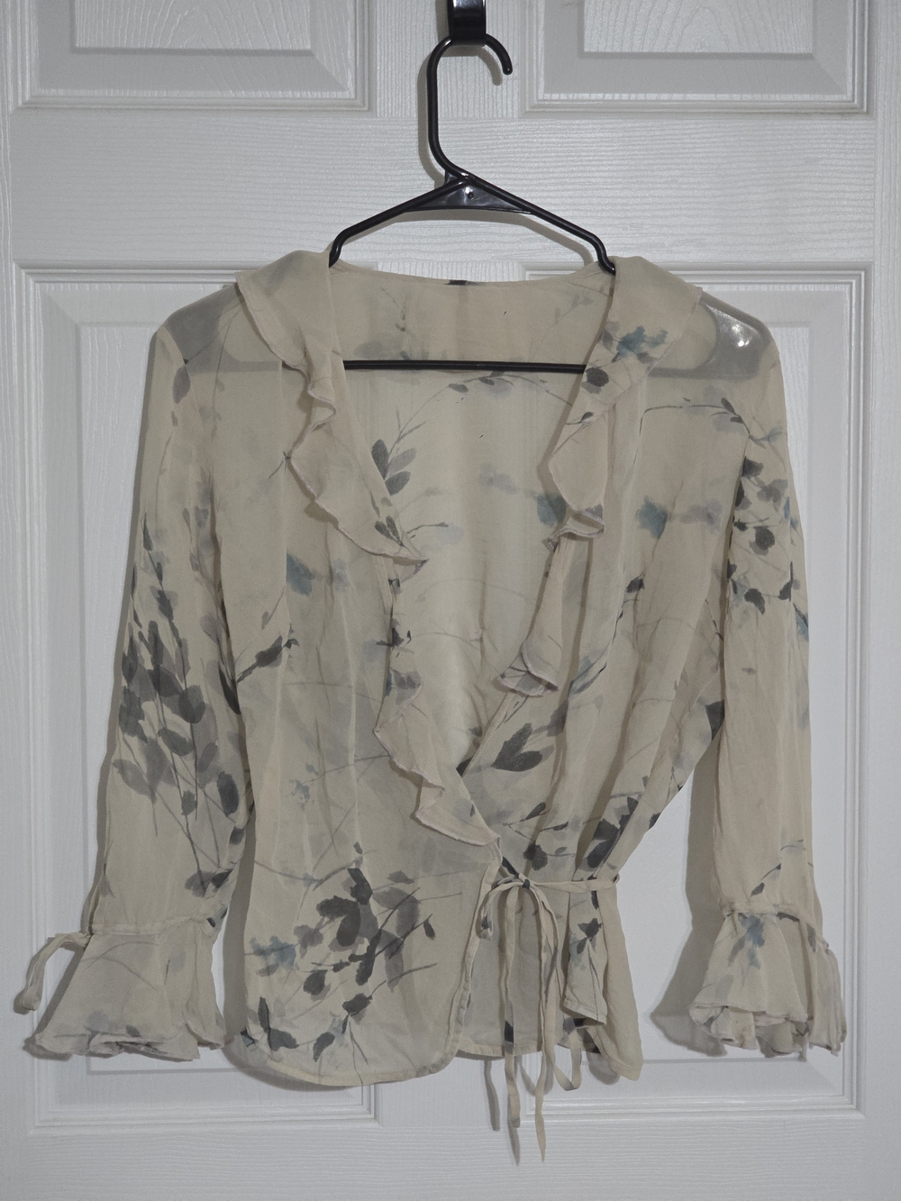 Cream Floral Ruffle Wrap Blouse